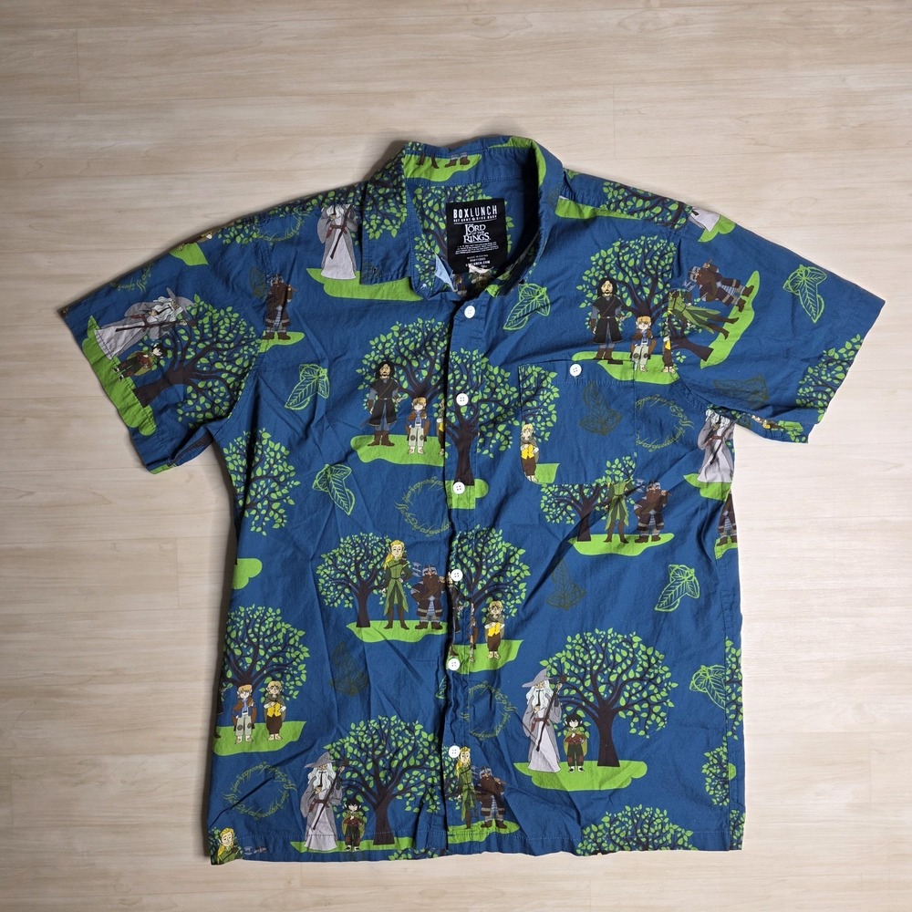 Box Lunch Lord Of The Rings‎ Button Down Short Sleeve Shirt All Over Print Large